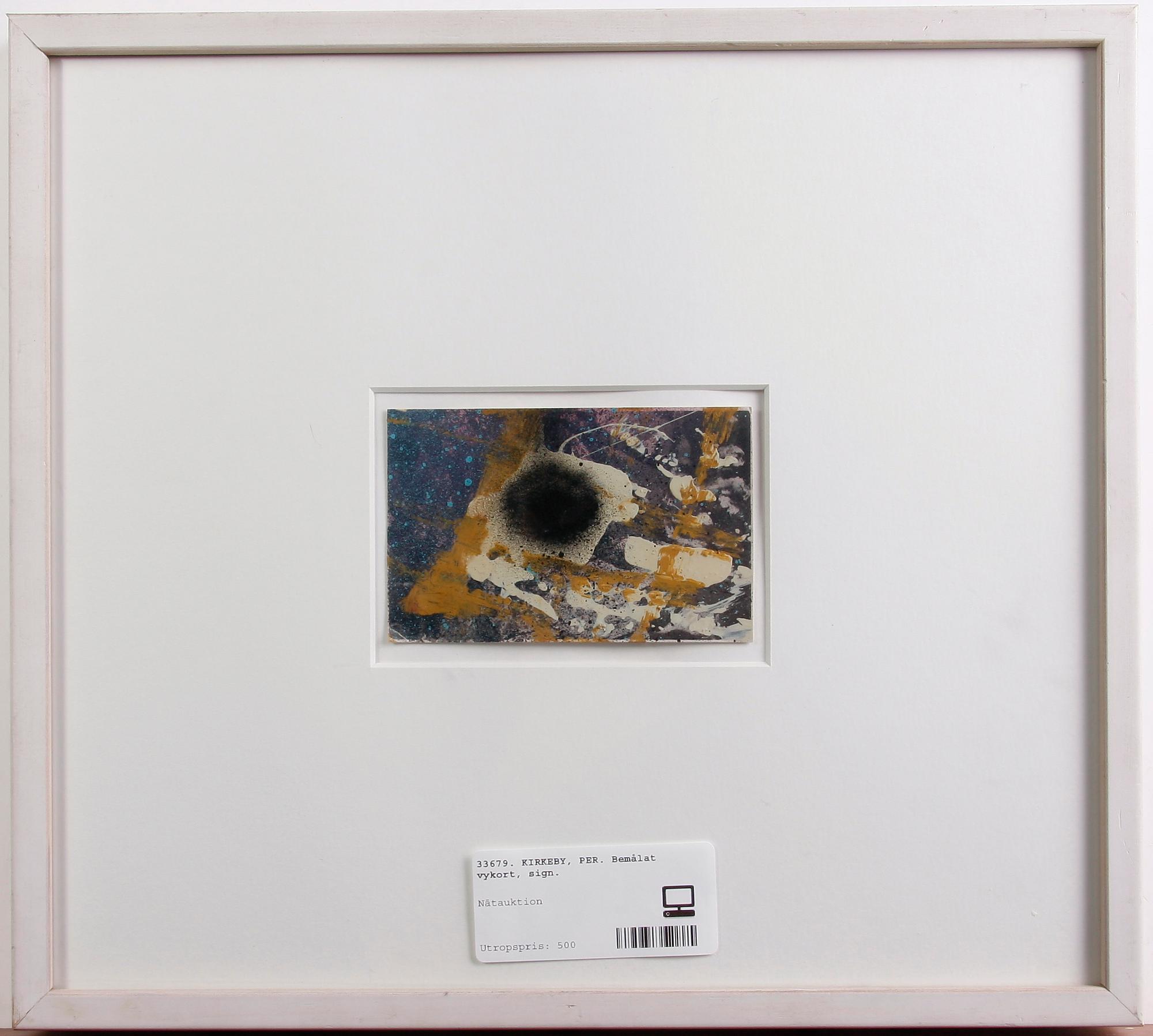 KIRKEBY, PER. Bemålat vykort, sign a tergo.