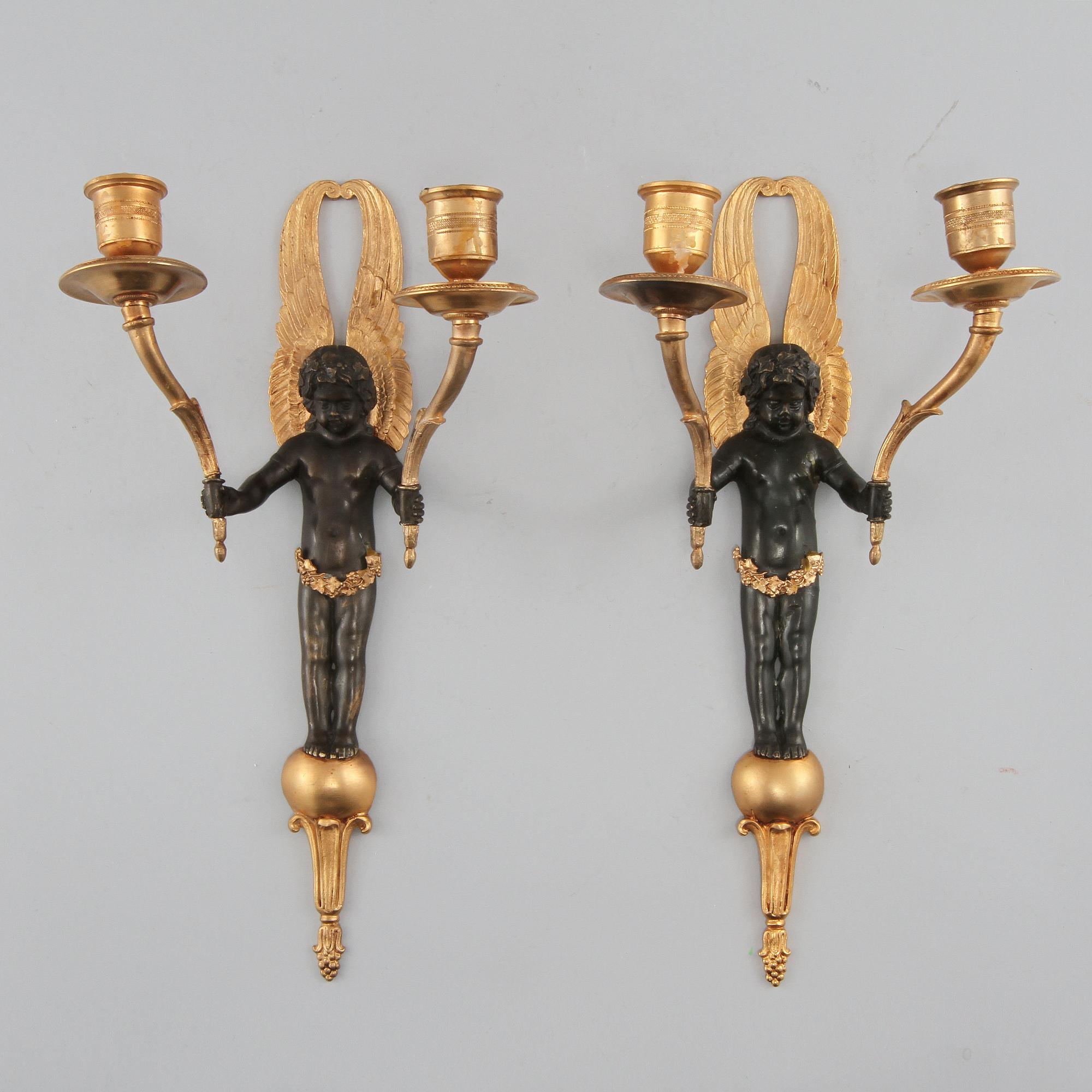 VÄGGAPPLIQUER, ett par, empirestil, 1900-talets andra hälft.