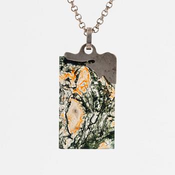 Silver and moss agate necklace, Frank Ahm.