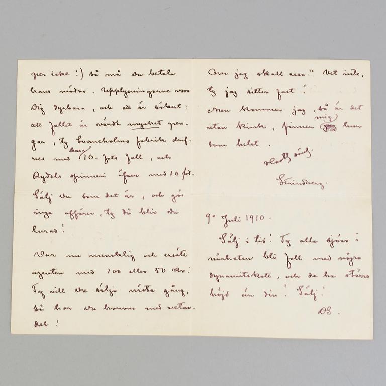 A letter by, August Strindberg dated 1910.