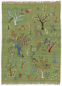 A hand-embroidered Kilim rug, c. 200 x 150 cm.