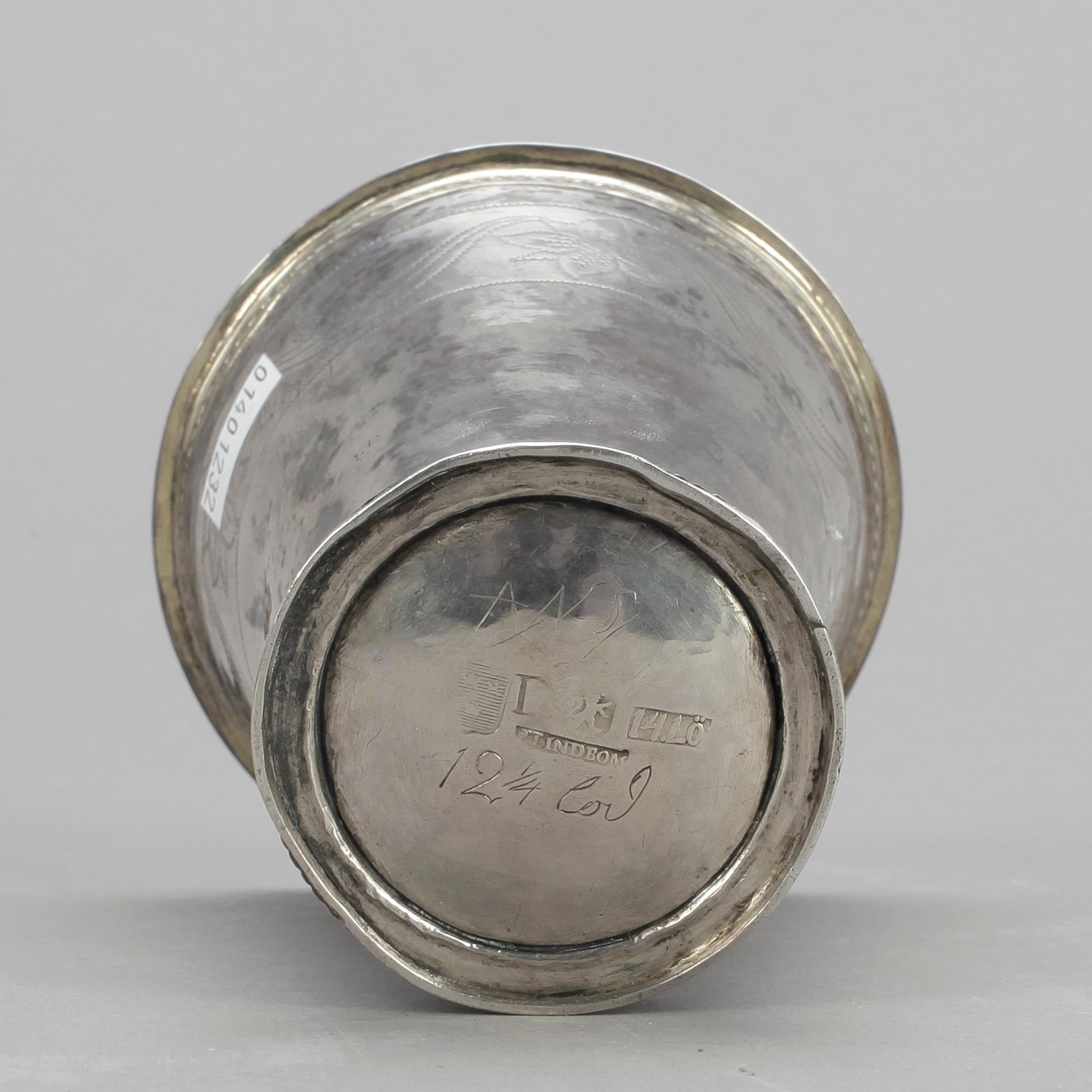 BÄGARE, silver, Petter Lindbom, Kalmar, 1762. Vikt ca 151g.