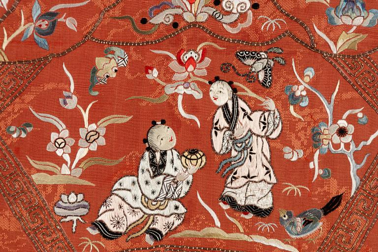 A Chinese silk embroidery. Qing dynasty.