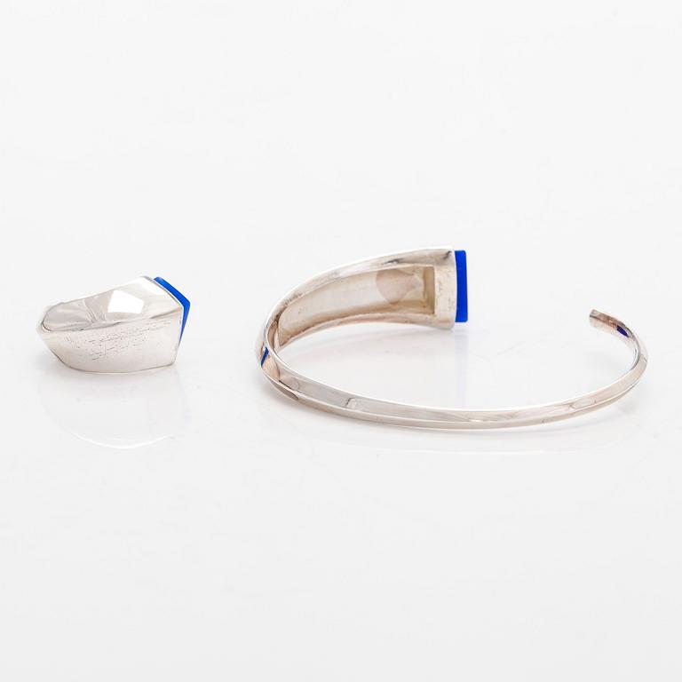 Ulla Poropudas, jewellery set, 4 pieces, silver, acrylic, Lapponia 1986.