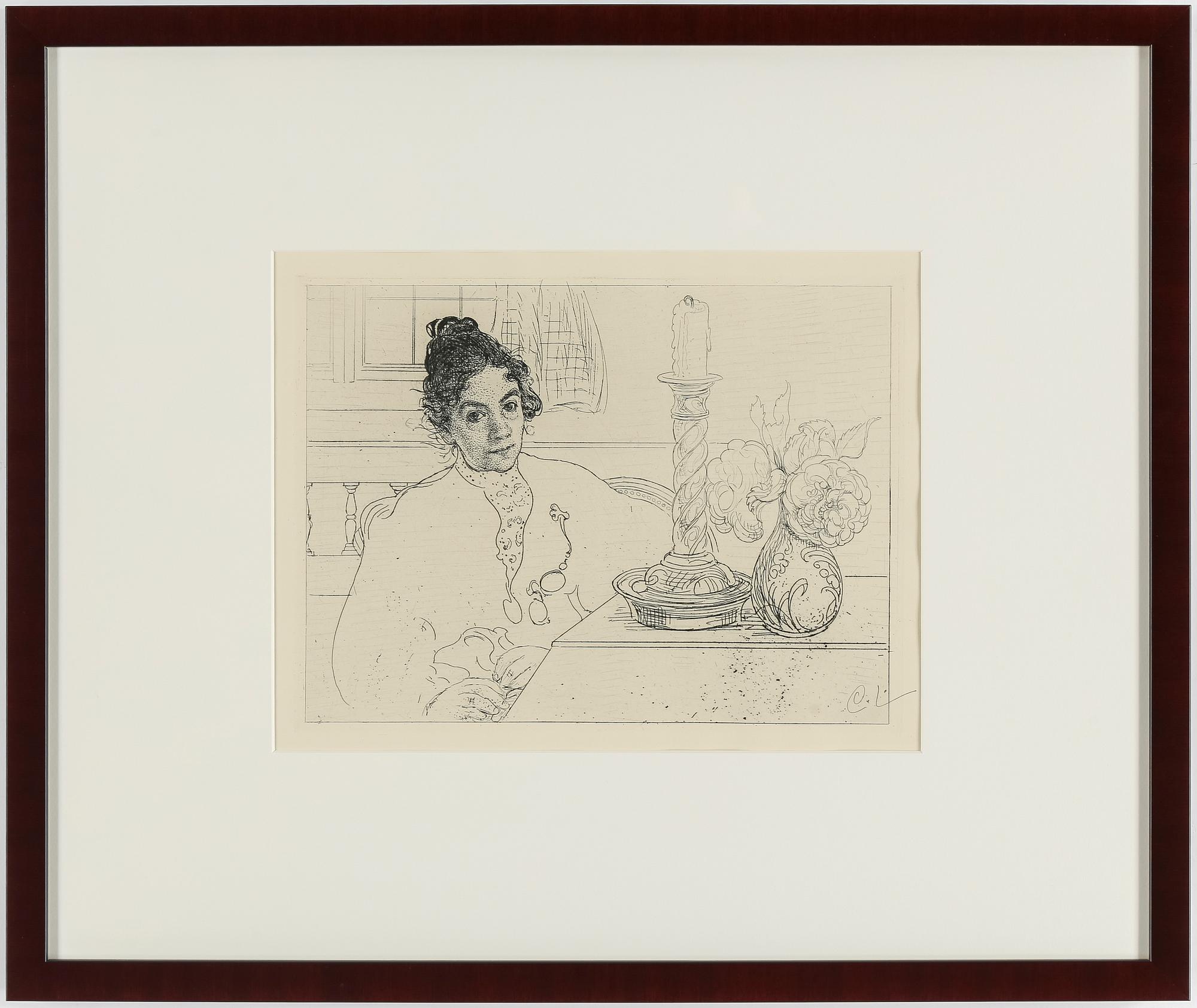 CARL LARSSON, etching, signed C.L. in pencil. Executed 1913. State 2. 165 signed copies. "An Artist's Wife".