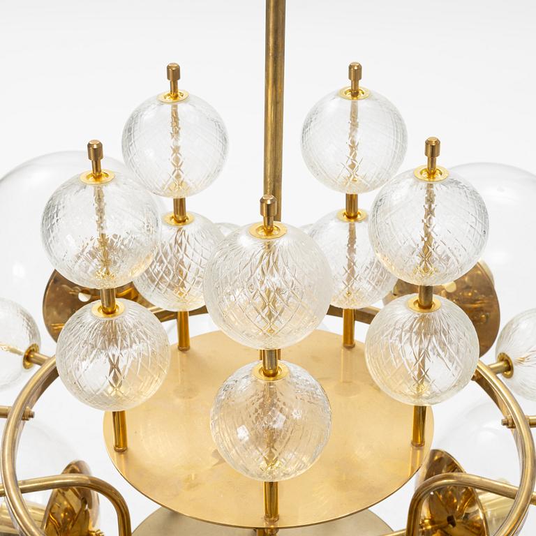 A brass and glass ceiling lamp, Italy, second half of the 20th century.