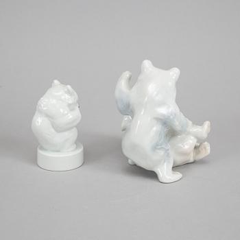 Royal Copenhagen, four porcelain polar bears, 085, 335, 346 and 729, Denmark.