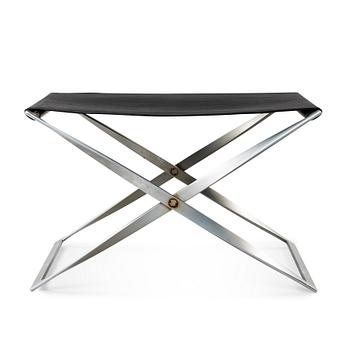 45. A Poul Kjaerholm 'PK-91' steel and black leather stool, E Kold Christensen, Denmark.