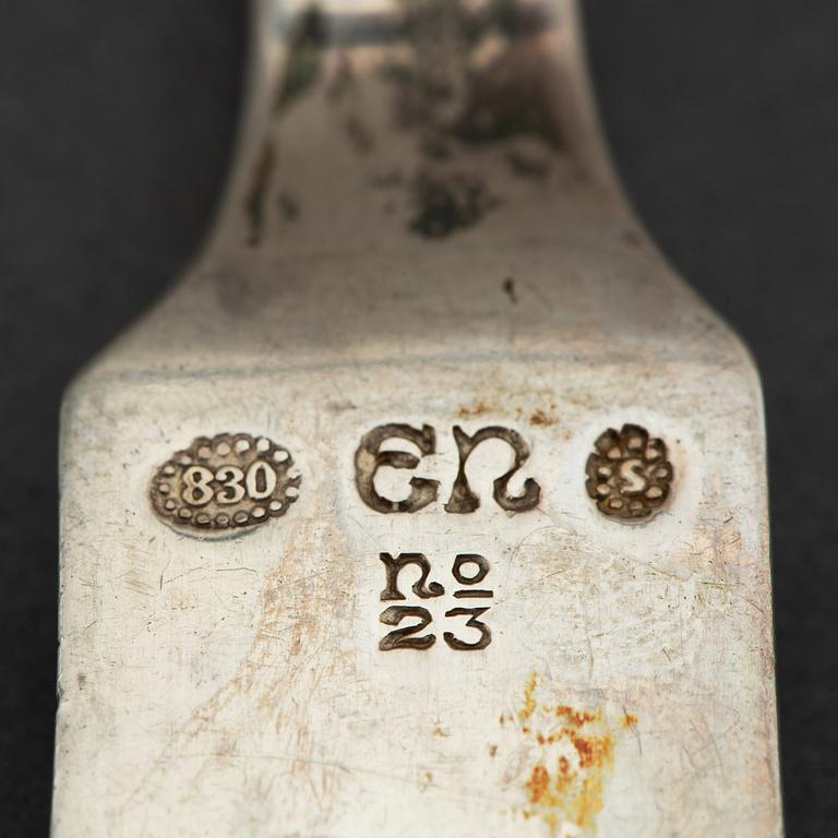 Evald Nielsen, a part 830/1000 silver fish cutlery, Denmark (24 pieces).
