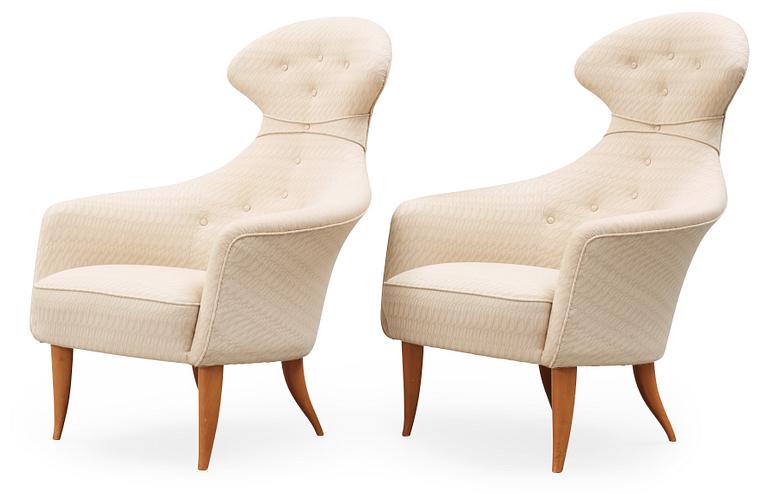 A pair of Kerstin Hörlin Holmquist 'Stora Eva' armchairs, Paradise group, Triva-series, Nordiska Kompaniet, 1950's-60's.