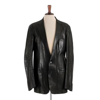 GUCCI, a men's black leather jacket, size 50.