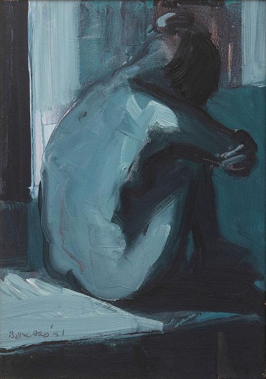 Brian Ballard, "Model holding knees".