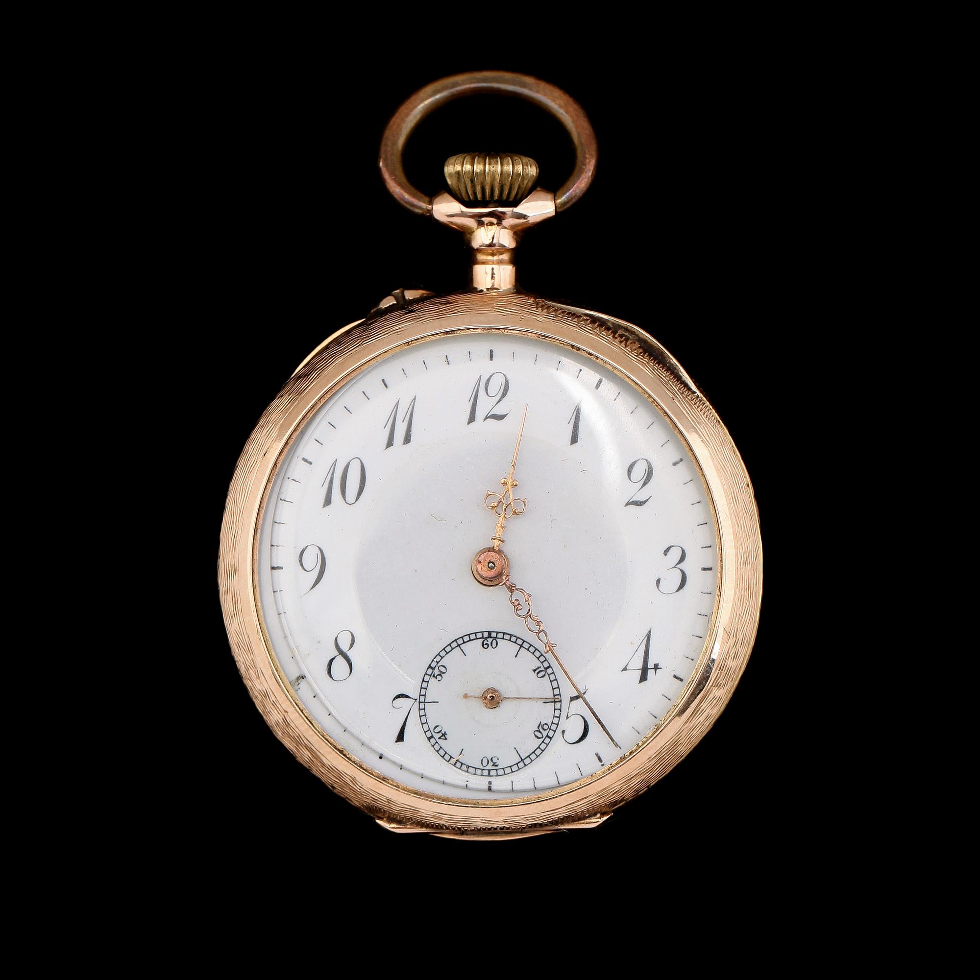 FICKUR, 14K guld, 1900-talets första hälft. Vikt inklusive urhus ca 29 g.