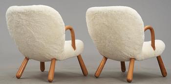 A pair of 'Clam' easy chairs attributed to Philip Arctander, 1940's-50's.