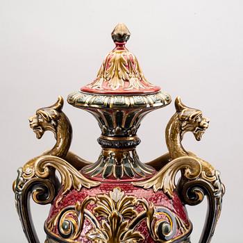 A Rörstrand majolica urn around 1900.