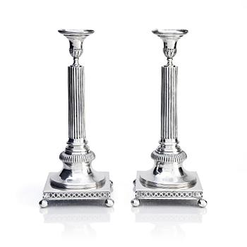 280. A pair of Swedish 18th century Gustavian silver candlesticks, mark of Arvid Floberg, Stockholm 1798.