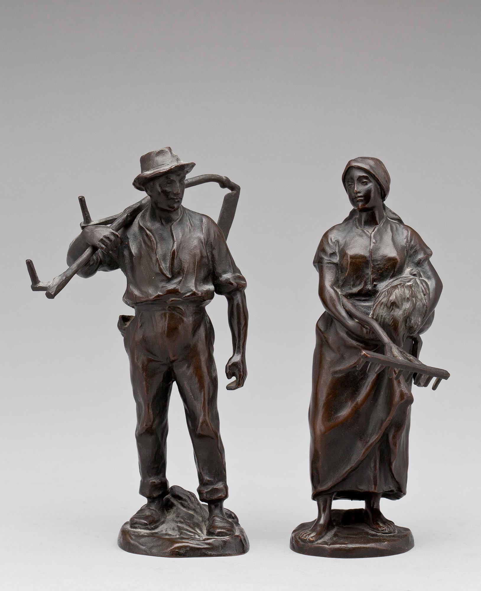 OKÄND KONSTNÄR, skulpturer, 2 st, brons, sign H. Müller i godset.