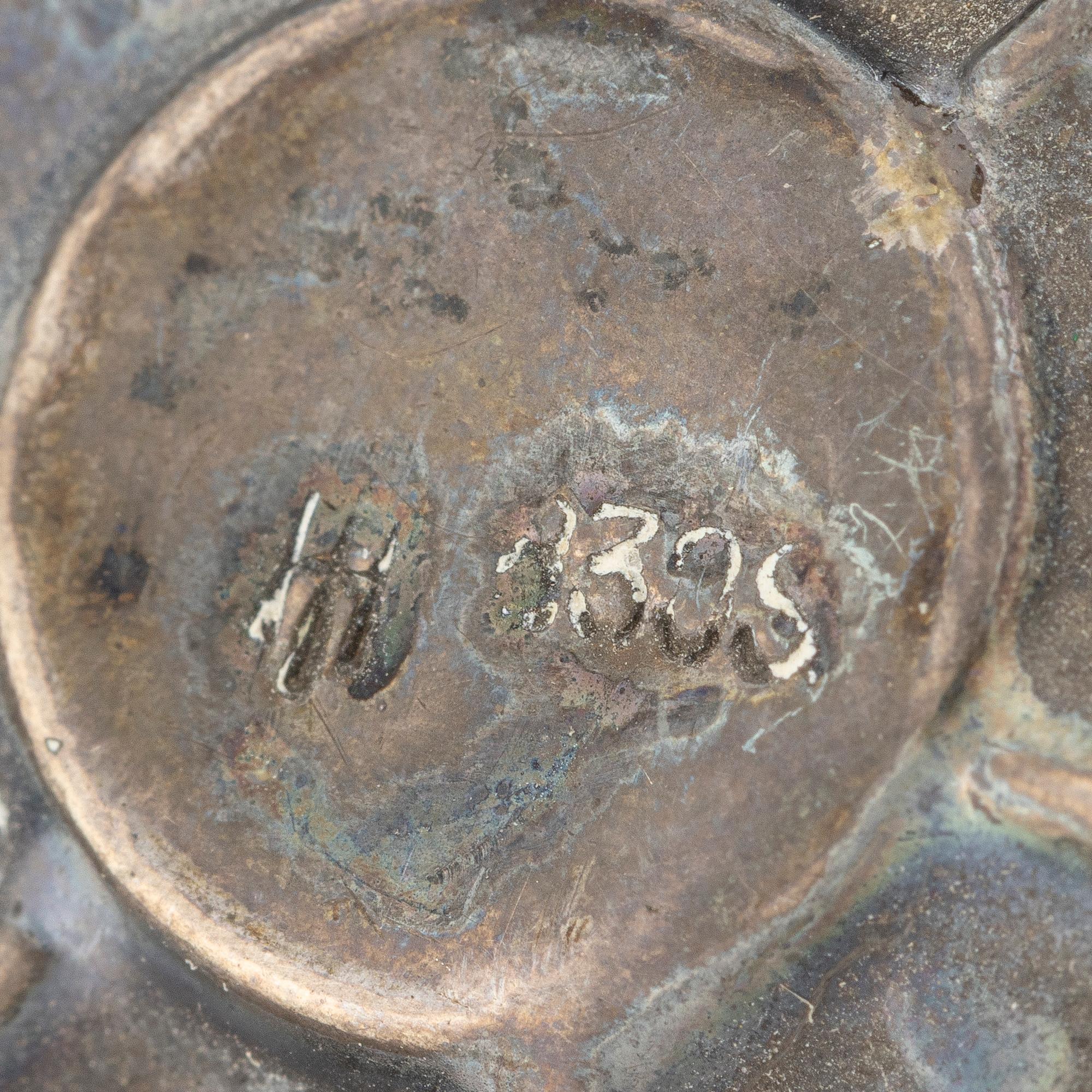 Brooch, Jugendstil, silver with red cabochon-cut stones.