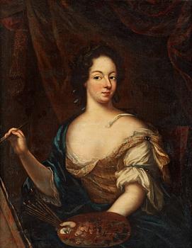 796. Amalia Wilhelmina von Königsmarck, Självporträtt med palett och penslar.