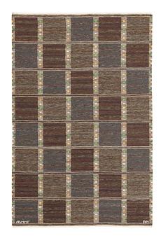 631. RUG. "Falurutan mörk". Flat weave. 208,5 x 135,5 cm. Signed AB MMF BN.