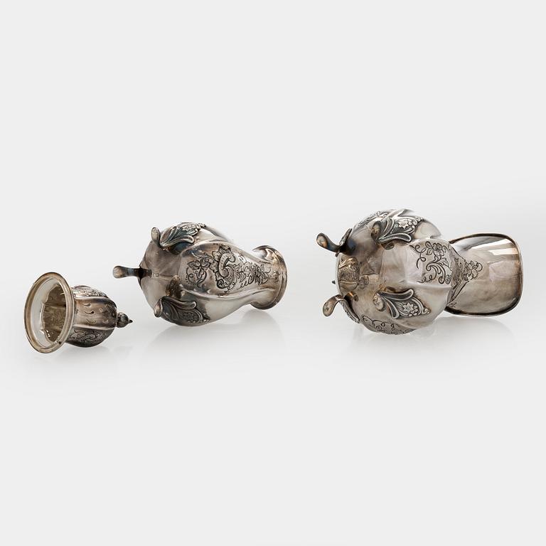 Hugo Grün, sockerruska och kanna, silver, Danmark 1955 och 1961.