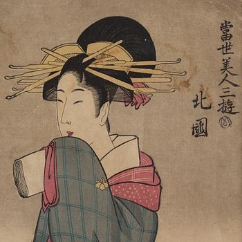 UTAMARO KITAGAWA (c.1753-1806), after, color woodblock print. Japan, 19th century.