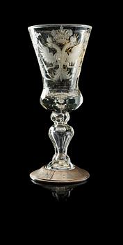 A cut and engraved Russian goblet with monogram of Empress Elisabet I, St Petersburg, ca 1743.