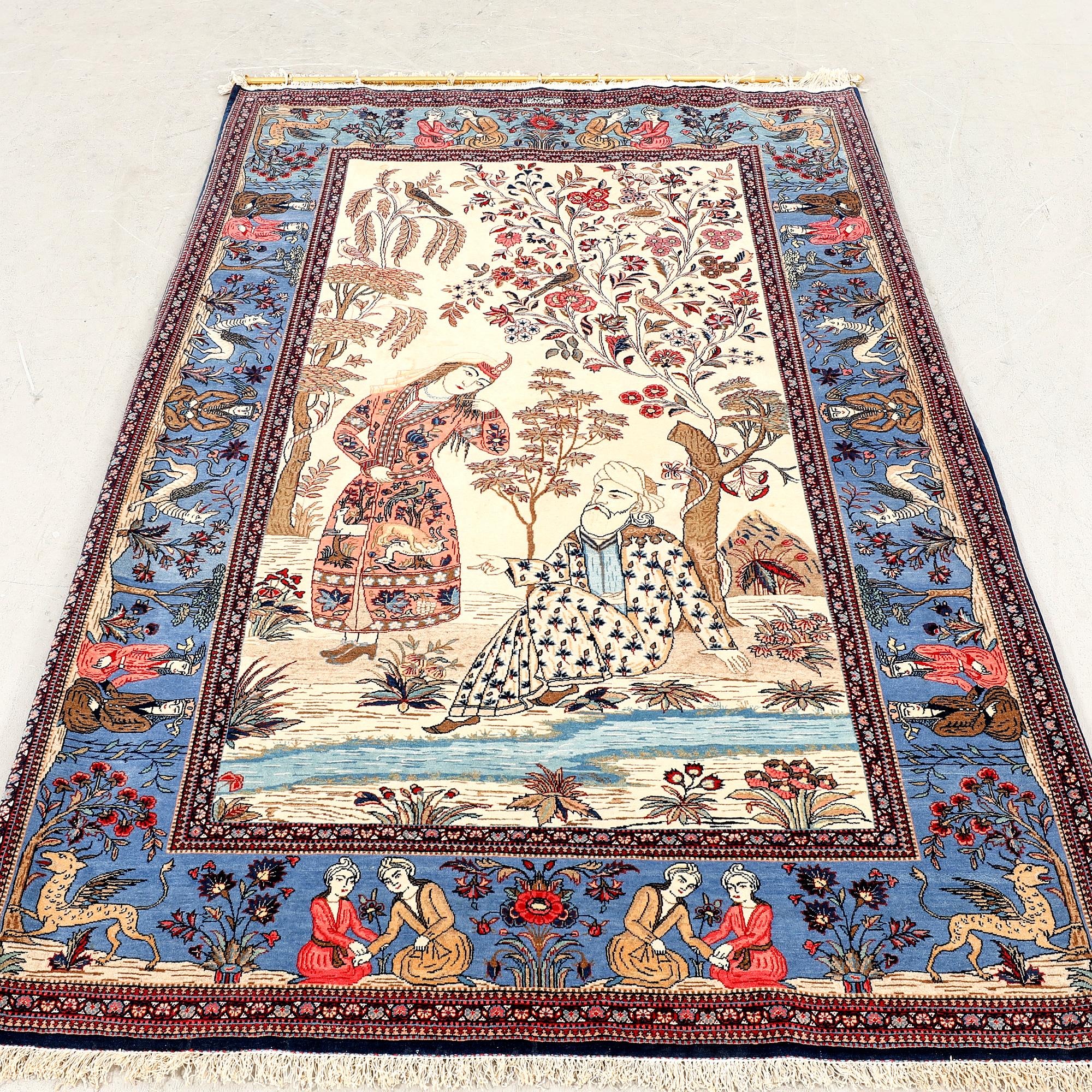 Matta, semiantik Keshan Dabir, signerad, ca 206 x 136 cm.