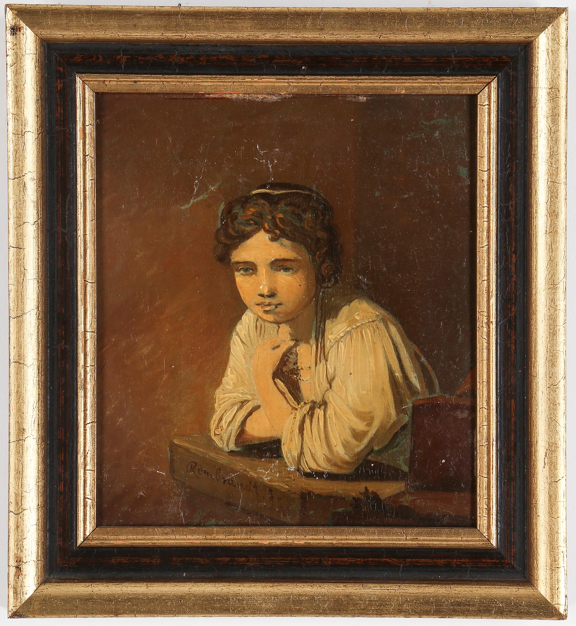 OKÄND KONSTNÄR, olja på pannå. Efter Rembrandt, 1800-tal.