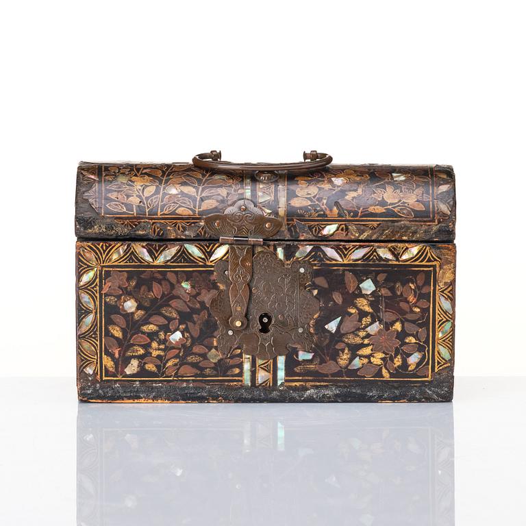 A Japanese lacquer casket/Namban chest, commissioned by the Portuguese, Edo period (1603-1868).