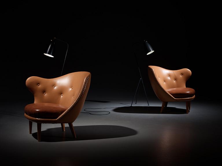 Arne Norell, A pair of Arne Norell 'Tummen/ The Thumb' easy chairs, Gösta Westerbergs Möbler, Stockholm 1950's.