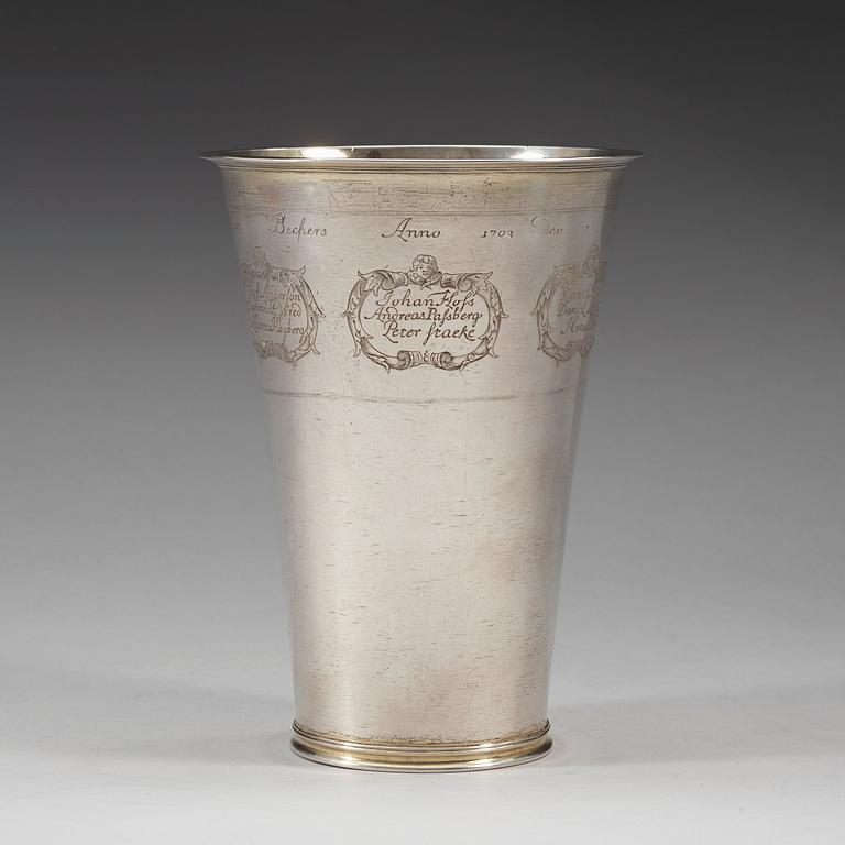 A Swedish early 18th century guild-beaker, marks of Henning Petri, Nyköping 1702.