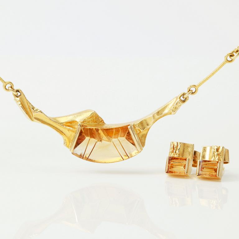 COLLIER OCH ÖRHÄNGEN, 1 par, 18K guld och citriner, Björn Weckström, Lapponia, Finland, 1980-tal.