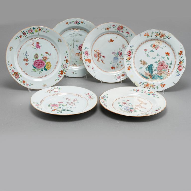 TALLRIKAR, 6 st, porslin, Kina, 1700-tal.