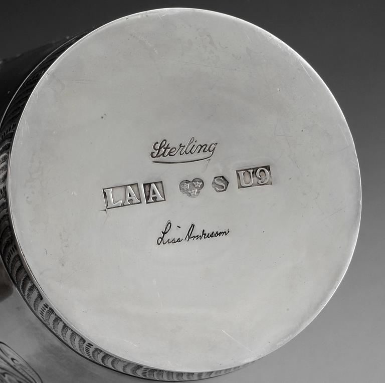 BÄGARE, sterlingsilver, Lisa Andersson, Fellingsbro, 1970. Ca 270g.