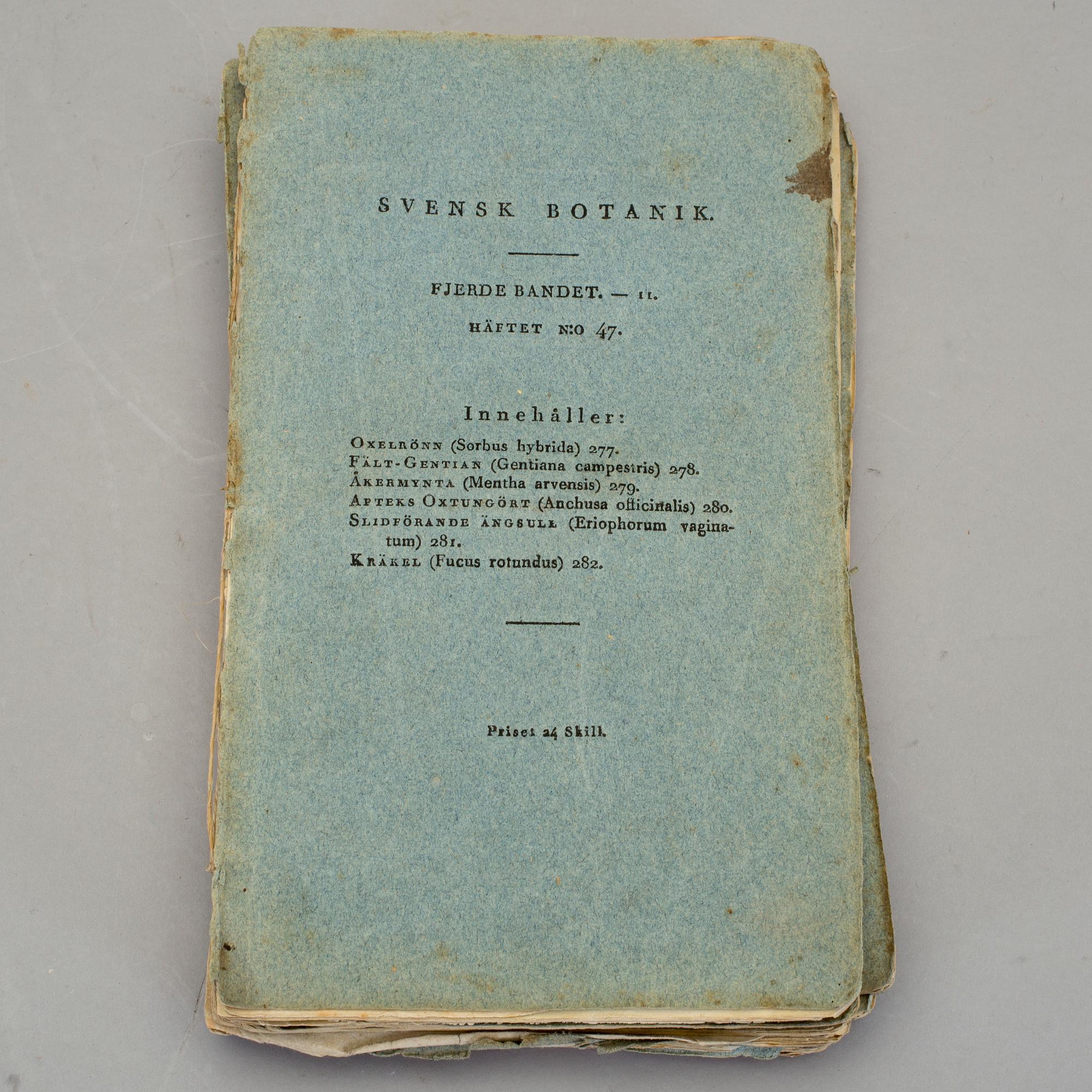 FLORA, 11 häften, "Svensk Botanik" av bla Johan Wilhelm Palmstruch, Stockholm 1805.