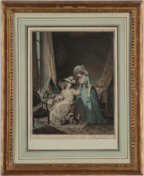 Niclas Lafrensen d.y., efter. Gravör Jean Francois Janinet. Tre färggravyrer, bildstl 35,5 x 28 cm vardera.