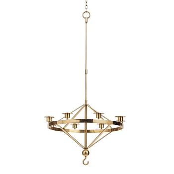 397. Sigurd Persson, a brass eight candles chandelier, Helsingborg Sweden, probably 1960s.