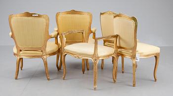 SALONGSMÖBEL, 5 delar. Louis XV-stil, 1900-tal.