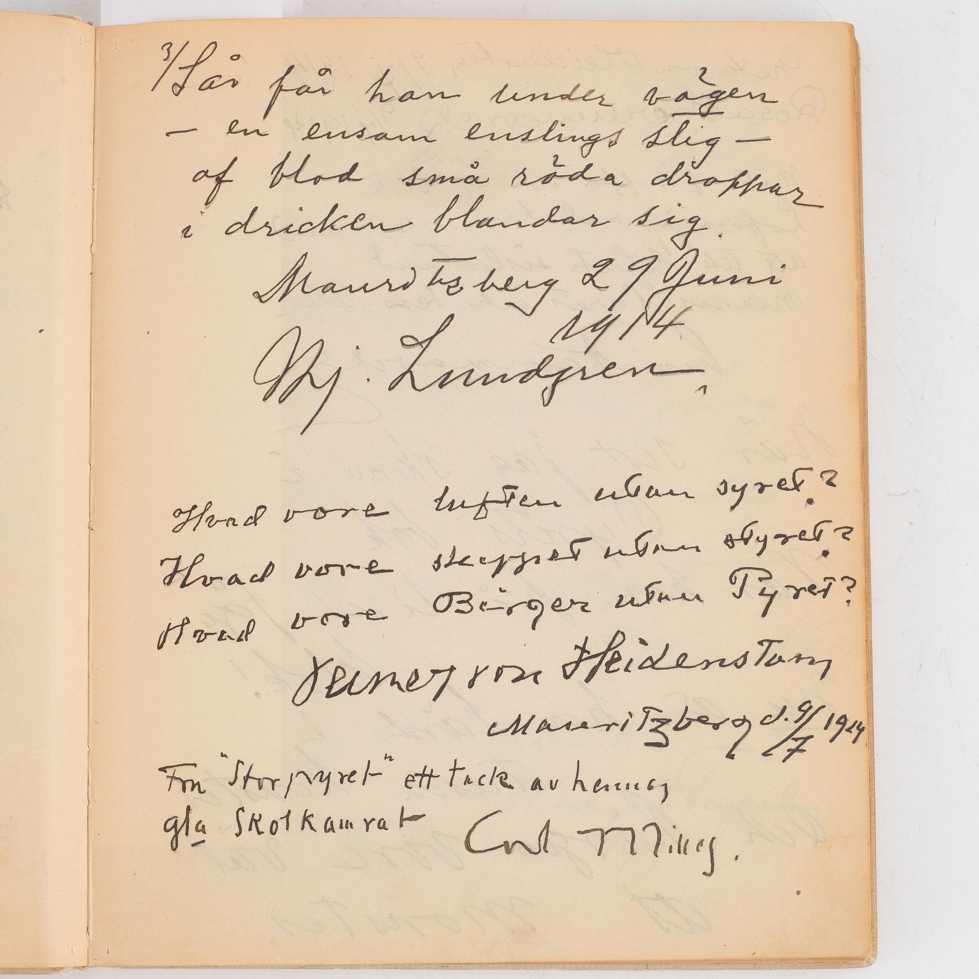 Gästbok med bidrag av bl. a. Ellen Key, Carl Milles och Heidenstam.