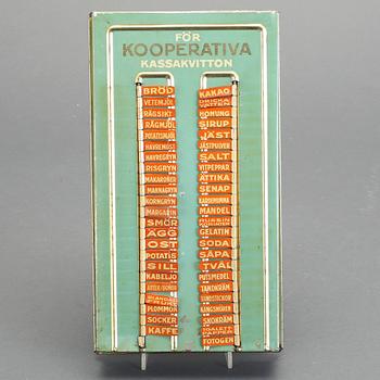 INKÖPSTAVLA TILL HUSHÅLLET, plåt, 1930/40-tal.