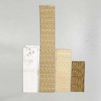 OBISKÄRP, 2 st SAMT 2 TEXTILDELAR, Japan 1900-tal.