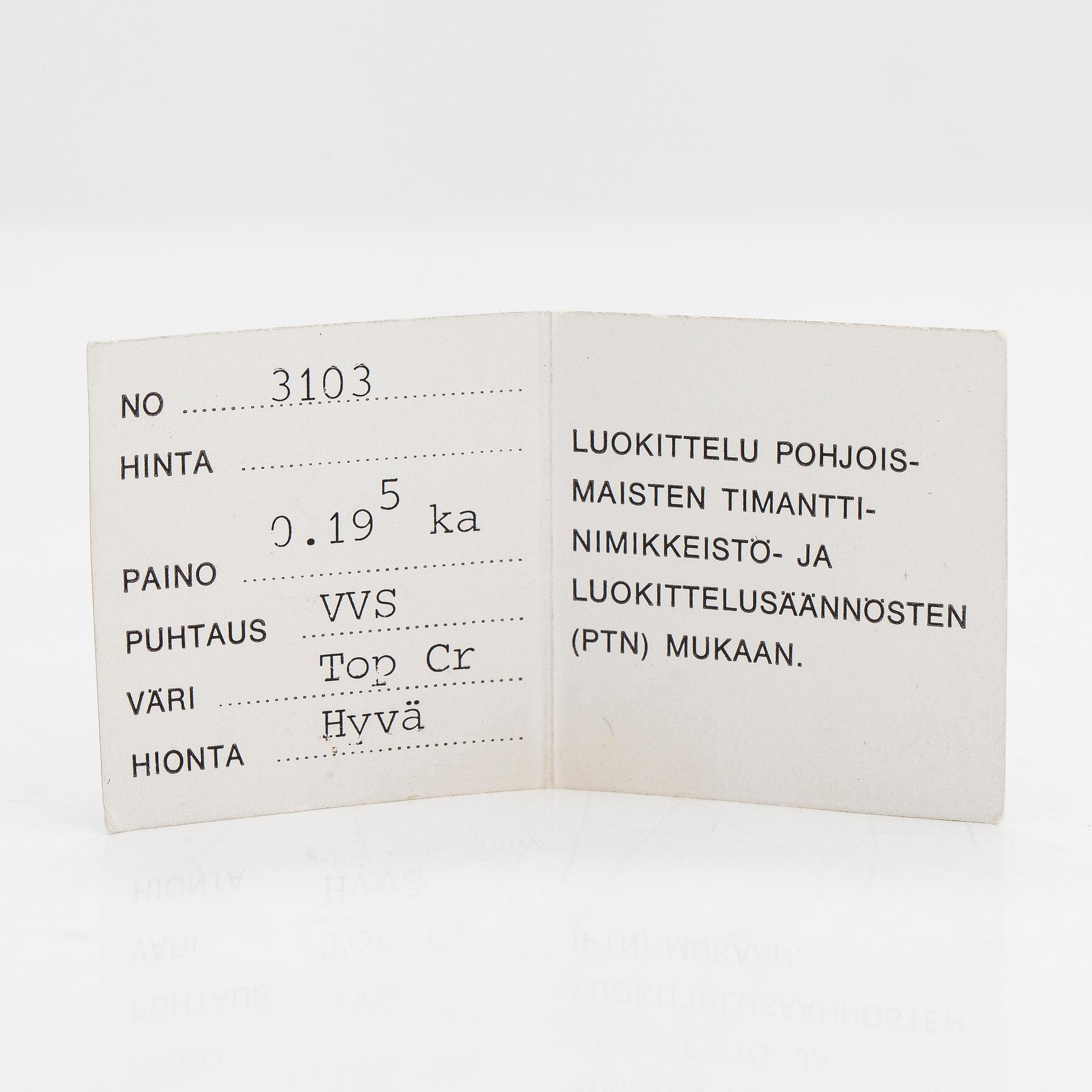 Tillander, slipsnål, 18K vitguld med en briljantslipad diamant ca 0.19 ct. Helsingfors 1985.