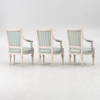 A set of three late Gustavian open Armchairs by O. Eriksson (1754-1808).