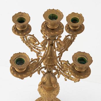 Kandelabrar, ett par, för fem ljus, 1800-talets andra hälft.