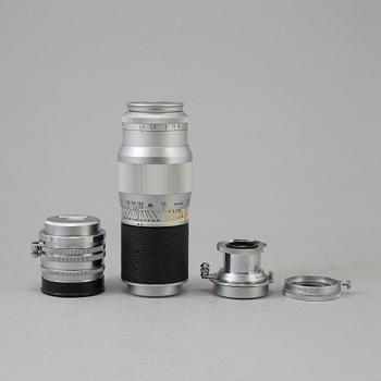 Hektor f=13.5 cm 1:4.5, Elmar f=5 cm 1:3,5, Canon 50mm f:1.8 from Germany and Japan.
