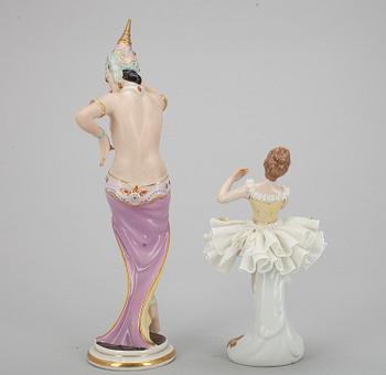 FIGURINER, 2 st, porslin, Dresden, Tyskland 1920-30-tal.