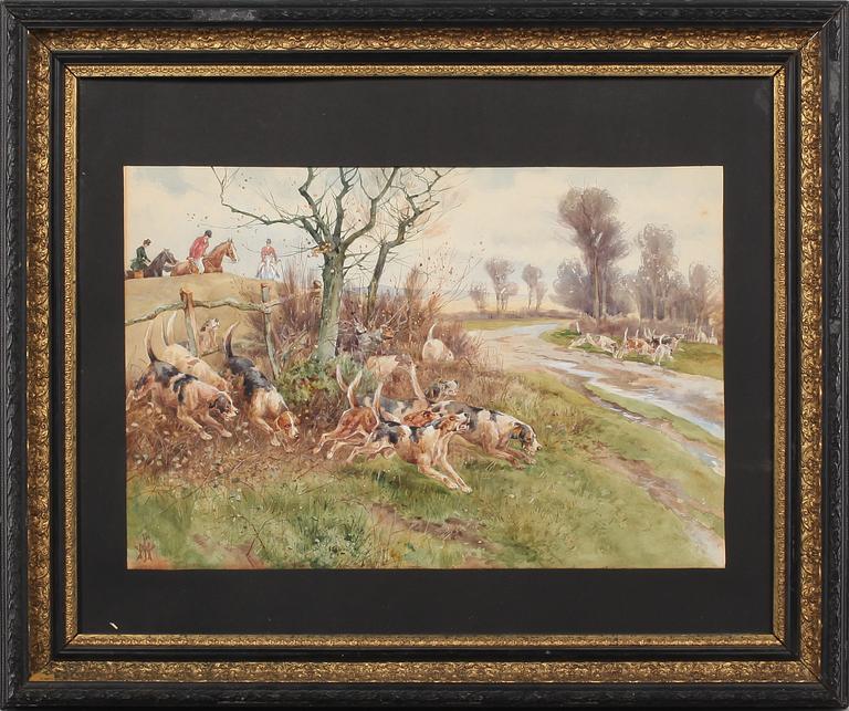 OKÄND KONSTNÄR, akvarell, monogramsignerad, möjligen Walter J Morby, omkring 1900.