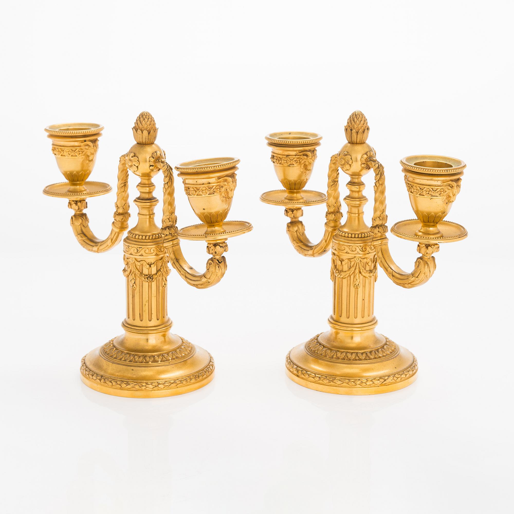 A. Rislef & Carré, kandelabrar, ett par, mässing, Paris kring år 1900.