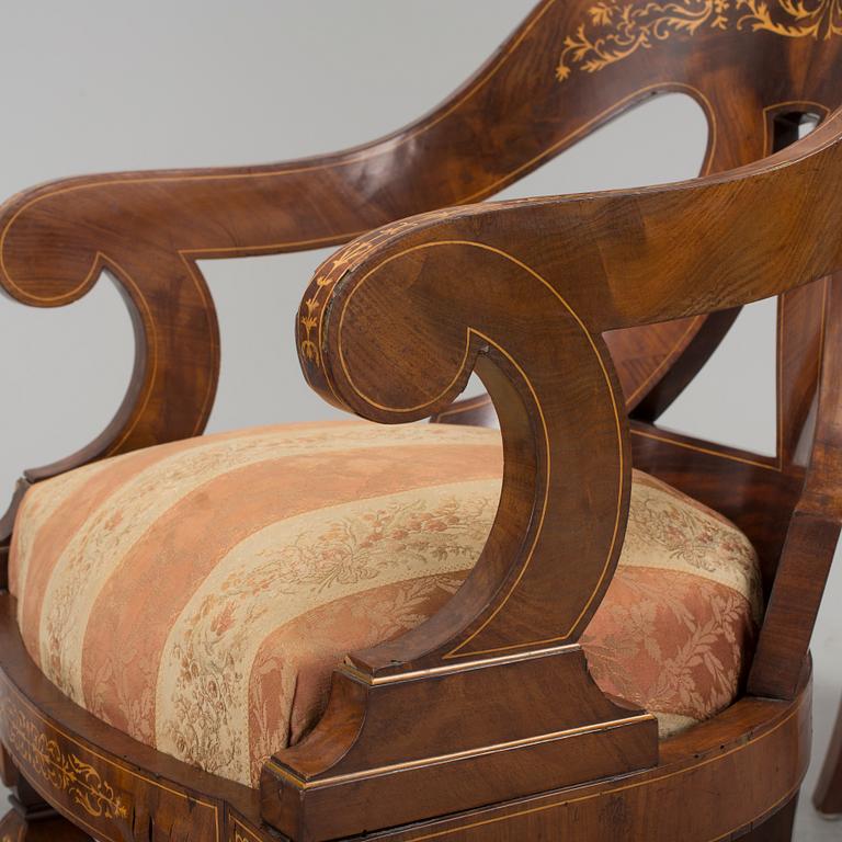 A set of four Empire armchairs "chaise gondole", Austria-Hungary first half 1800's.